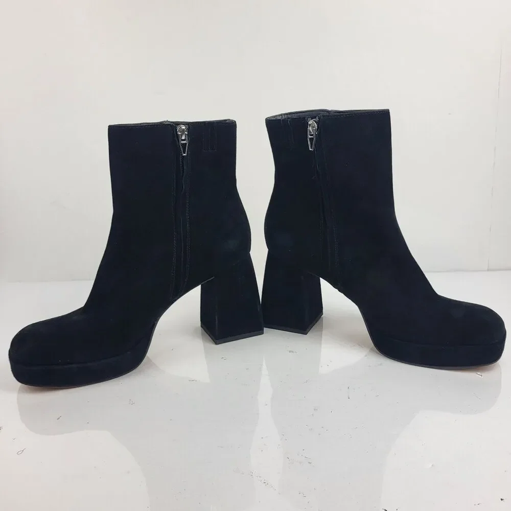 Dolce Vita Ankle Boots Womens Ulyses Black Suede Block Heel Zip Size 10
